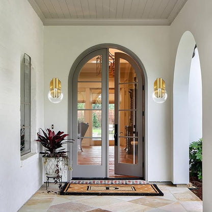 Indoor Outdoor Wall Light Fixture, Golden Bathroom Vanity Light, Bathroom Wall Light Fixture Over Mirror, Modern Brass Wall Sconce with Globe Glass for Hallway, Bedroom