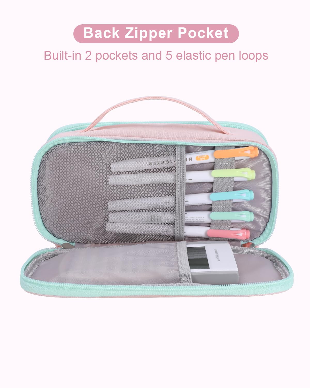 Amersun Large Capacity Pencil Case Pouch for Girl, Student, Women, Teen - Multi-Compartment, High Storage, Marker Pen Stationery Box Bag Organizer Holder for School College Office (Pink)