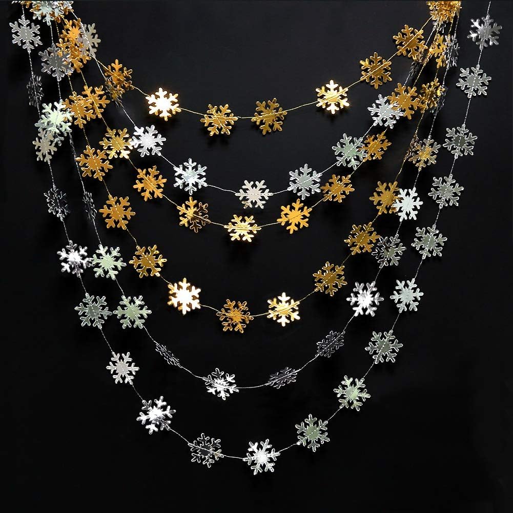Cheerland Clearance Silver and Gold Snowflake Decorations Hanging Winter Birthday Party Garland Christmas Snowflakes Xmas Snow Flake Streamer Wall Backdrop Holiday Classroom Baby Showers Office Decor