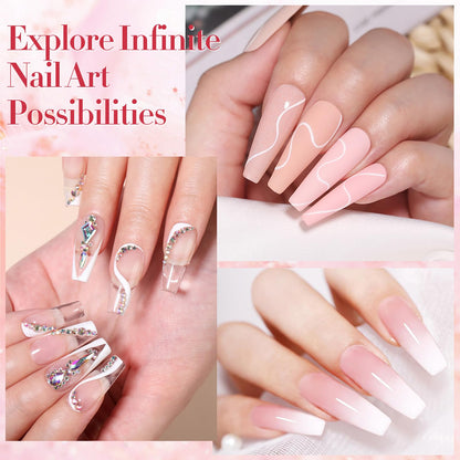BORN PRETTY Acrylic Nail Kit - Acrylic Powder (Clear, White, Pink) & Liquid Set with Nail Forms, Brush Pen, File & Glass Container - Beginner Friendly