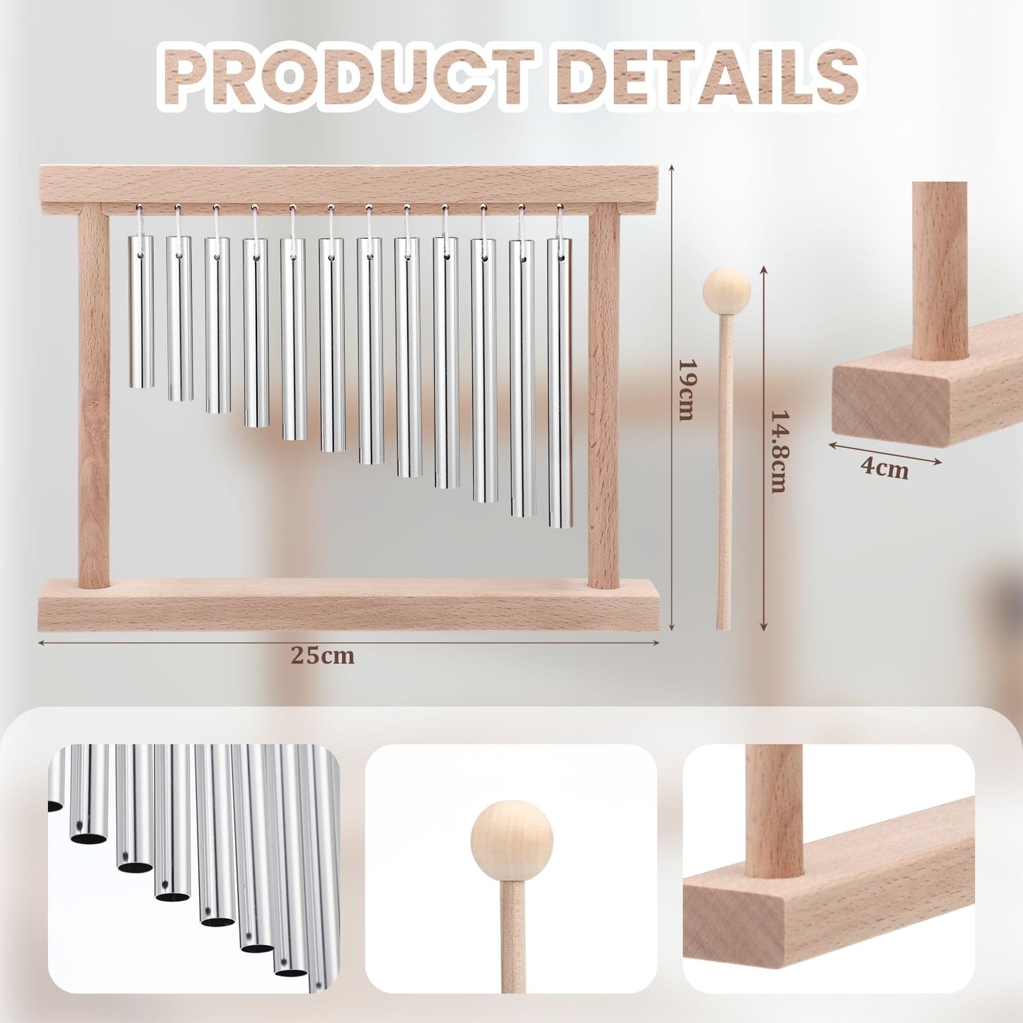 ElaraBerry Classroom Chime for Attention Wooden Desk Meditation Wind Chime Bell with Mallet Teaching Aid Calm Down Signal for Teachers Quiet Management Tool Musical Percussion Instrument for Ornament