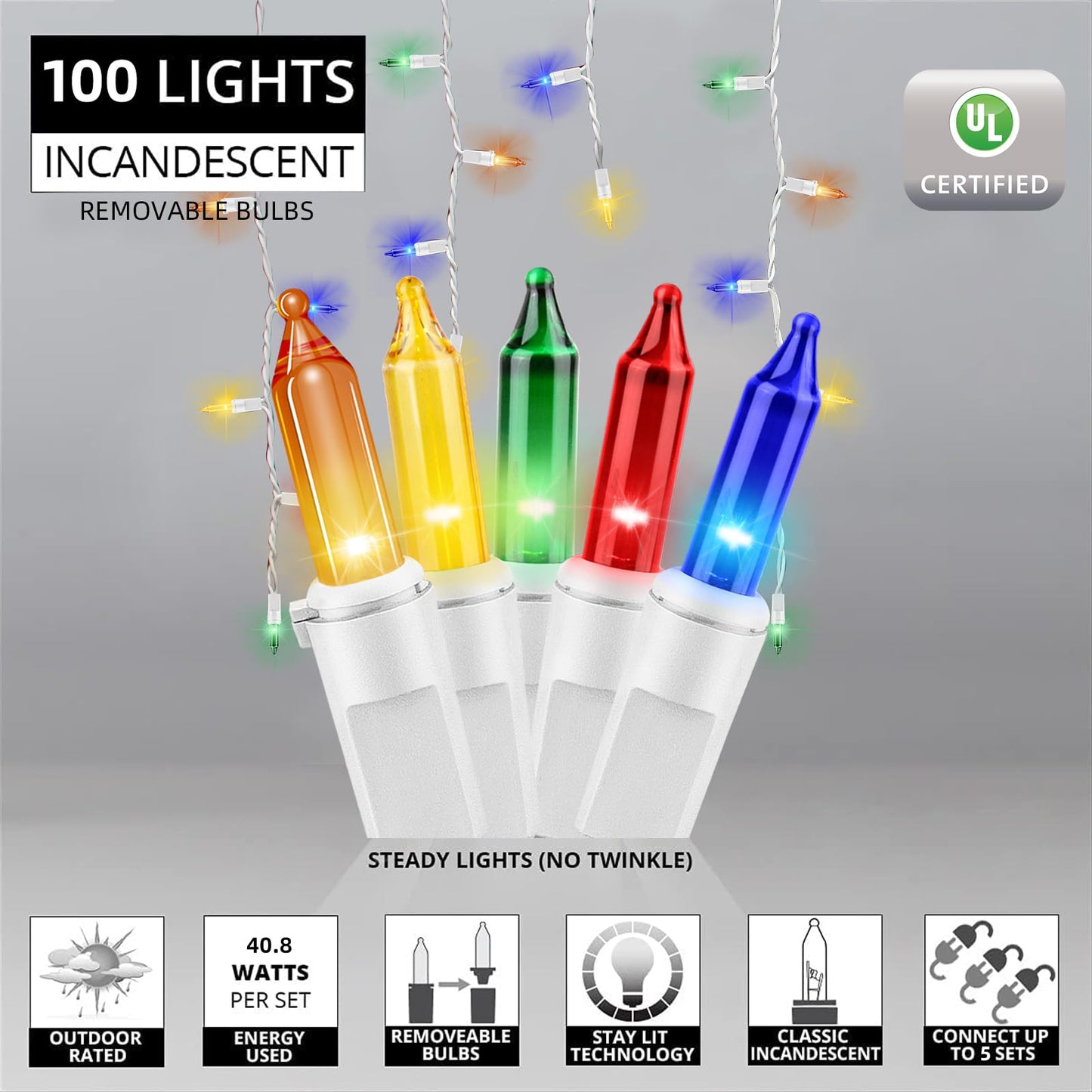 LAMPHOME 6.2FT 100 Multicolor Icicle Lights, White Wire, Indoor/Outdoor Christmas & Holiday Lights