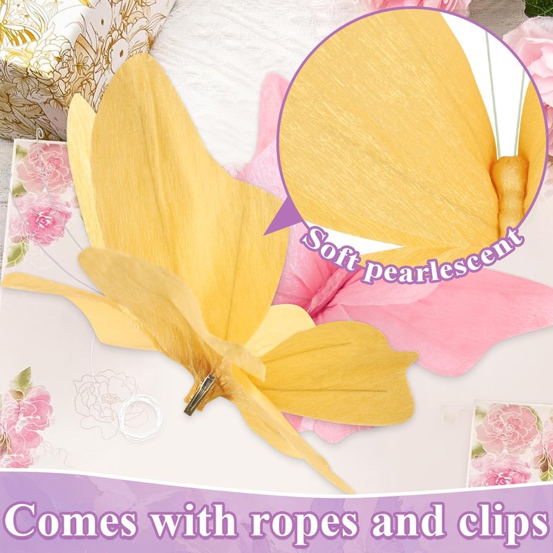 3D Hanging Butterfly Decorations Butterfly Party Decorations 4PCS Pastel Large Paper Butterfly Decorations for Girls Women Wedding Backdrop Birthday Flower Garden Party Decor