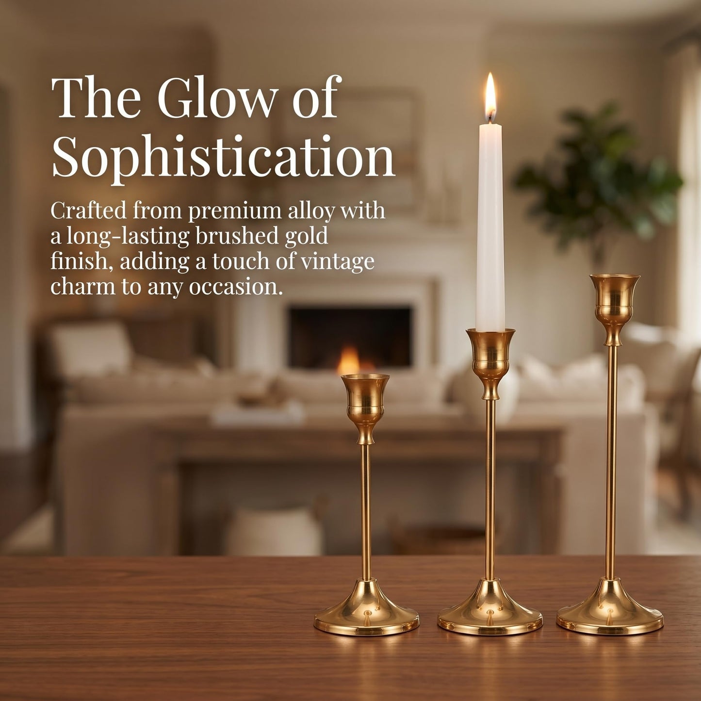 Oakernel Brass Taper Candle Holders 2 Sets(6 Pcs) - Tall Metal Candlestick Holders for Table Centerpiece, Formal Dinner, Wedding, Fireplace Mantel Decor, Fits 3/4 Inch Thick Candles