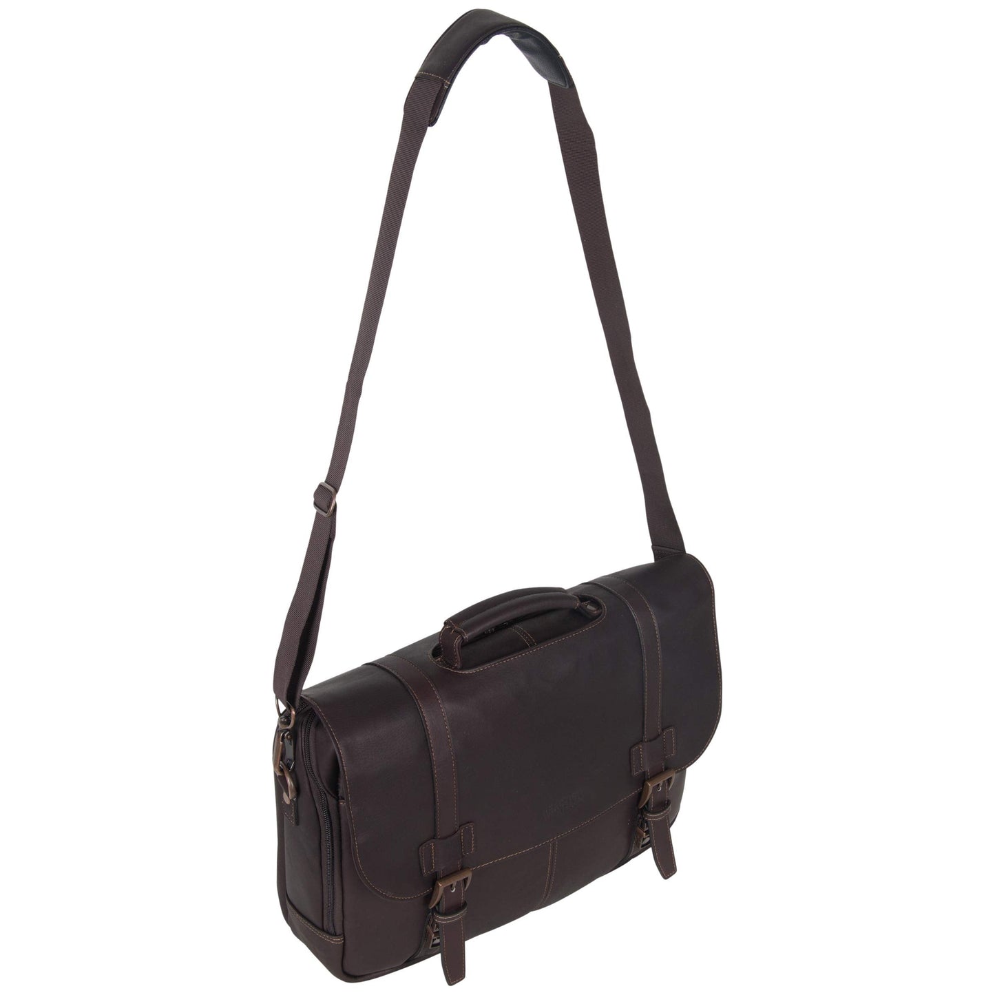 Kenneth Cole REACTION Show Business 16" Colombian Leather Business Laptop Portfolio Messenger Bag, Brown