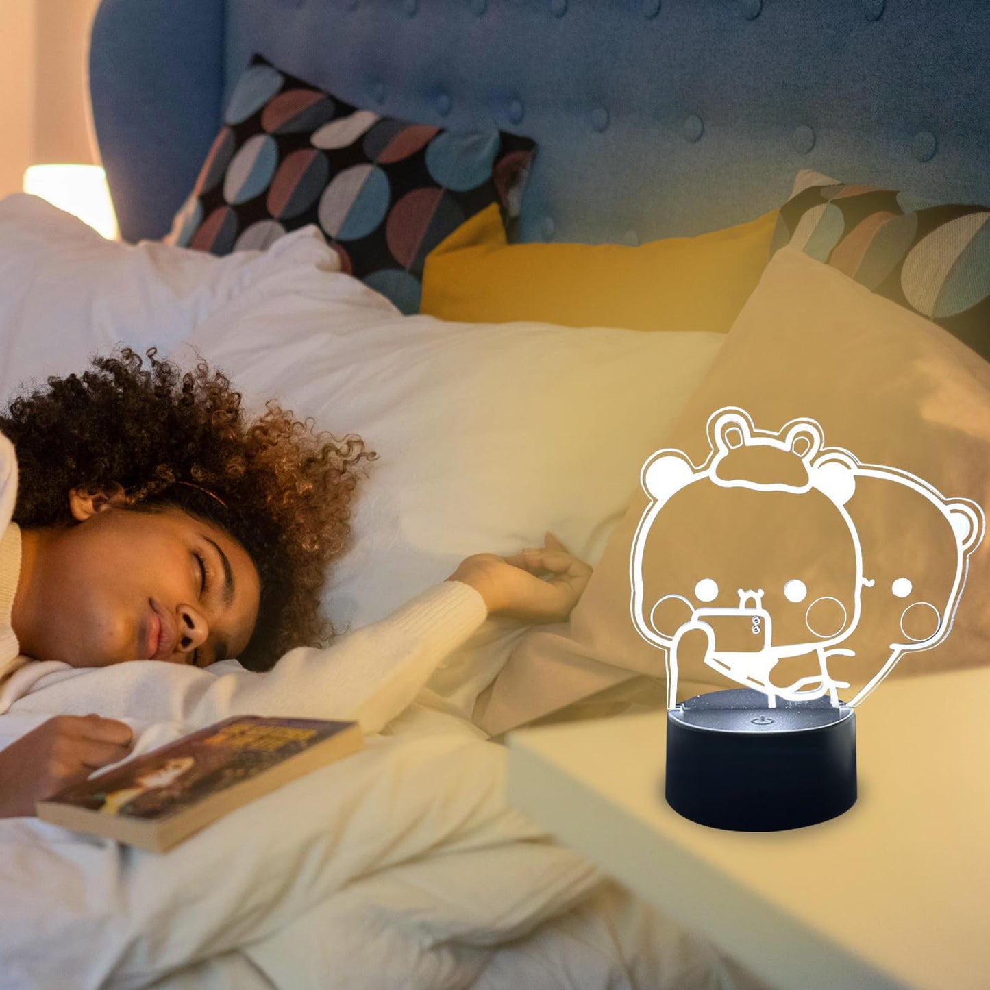 orakoliya 3D Night Light Bubuuu and Duduuu Gifts, Bear Shaped Table Lamp with Remote Control Gifts for Girls Birthday Christmas Valentine