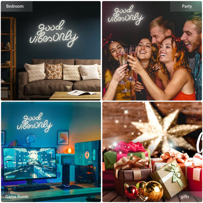 JFLLamp Good Vibes Only Neon Signs for Wall Decor Neon Lights Led Signs Suitable for Living Beer Bar Game Room Hotel Birthday Party Restaurant Christmas Unique Gift for Lover, 16.5 * 10 Inch(Blue)