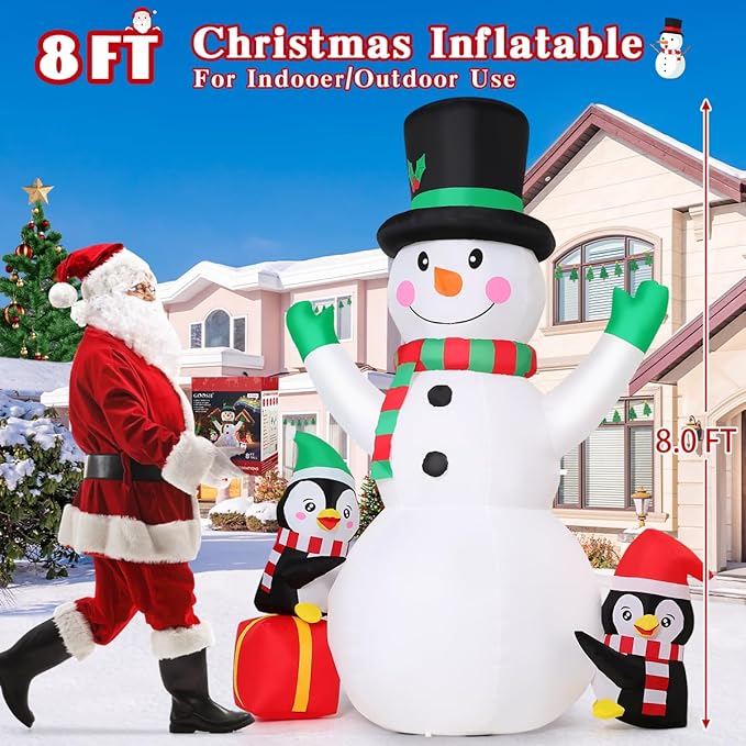 GOOSH 8 FT Christmas Inflatables Snowman Built-in Music Box & Rotating Colorful LED Lights, Christmas Inflatable Outdoor Decoration Blow Up for Holiday Party Xmas New Year