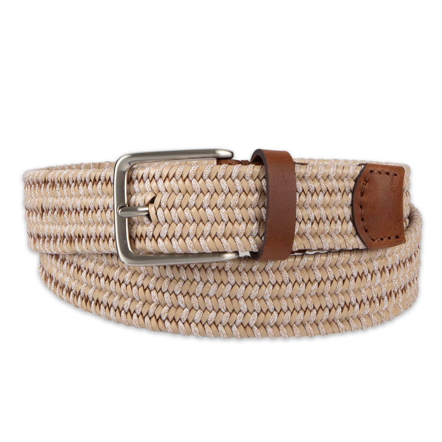 Haggar Men's Mixed Media Fabric Braid Belt, Khaki, Large
