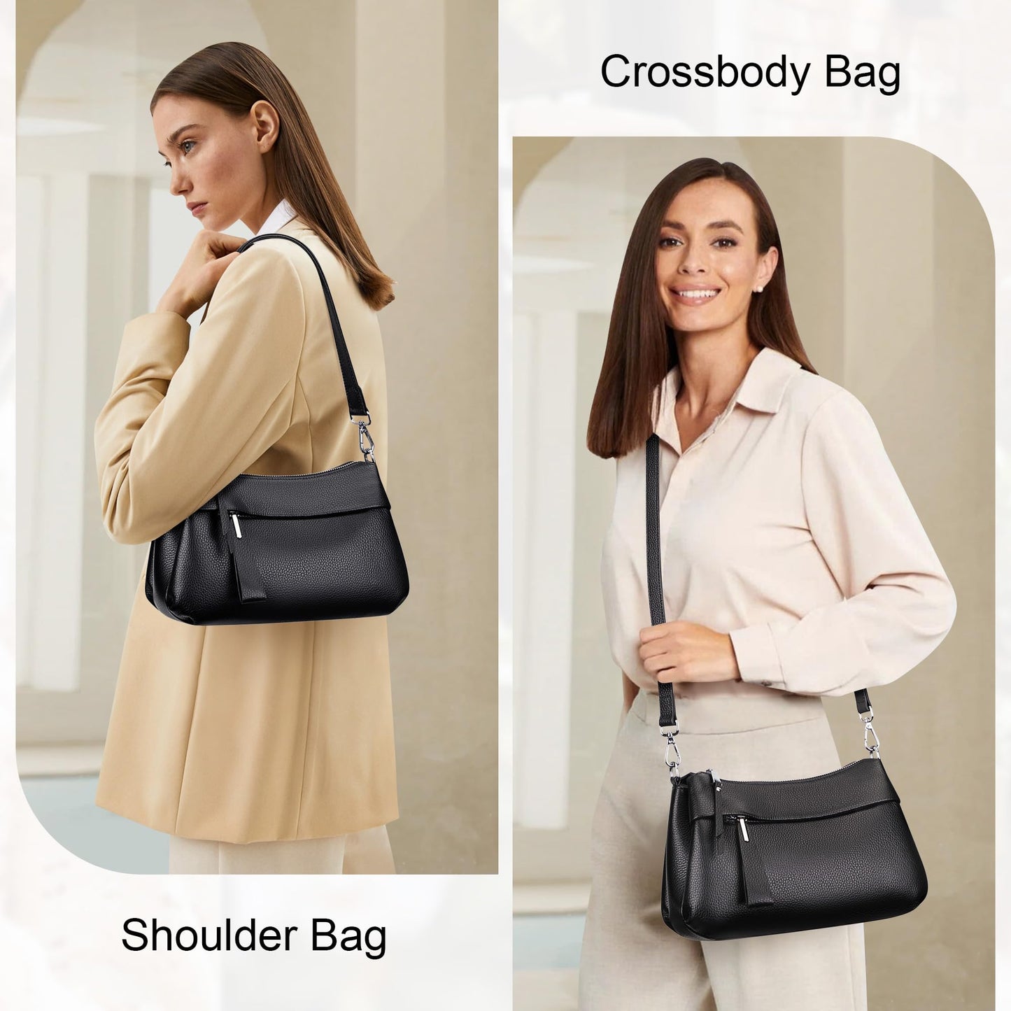 Over Earth Genuine Leather Handbags for Women Crossbody Purse Ladies Small Hobo Shoulder Bag(O111-2E Black)