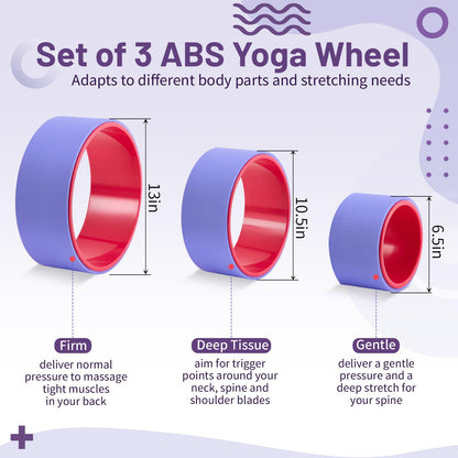 Simgoing 3 Pack ABS Yoga Wheel Set 660 Lbs Foam Roller for Back Pain & Stretching Back Wheel for Massage, Purple and Pink Set