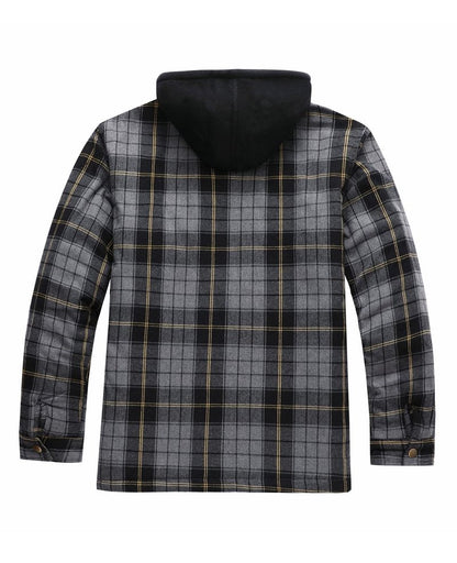 ThCreasa Flannel Hooded Shacket Jackets for Men Quilted Lined Buffalo Plaid Flannel Coat Thick Flannel Shirt Jacket Grey M