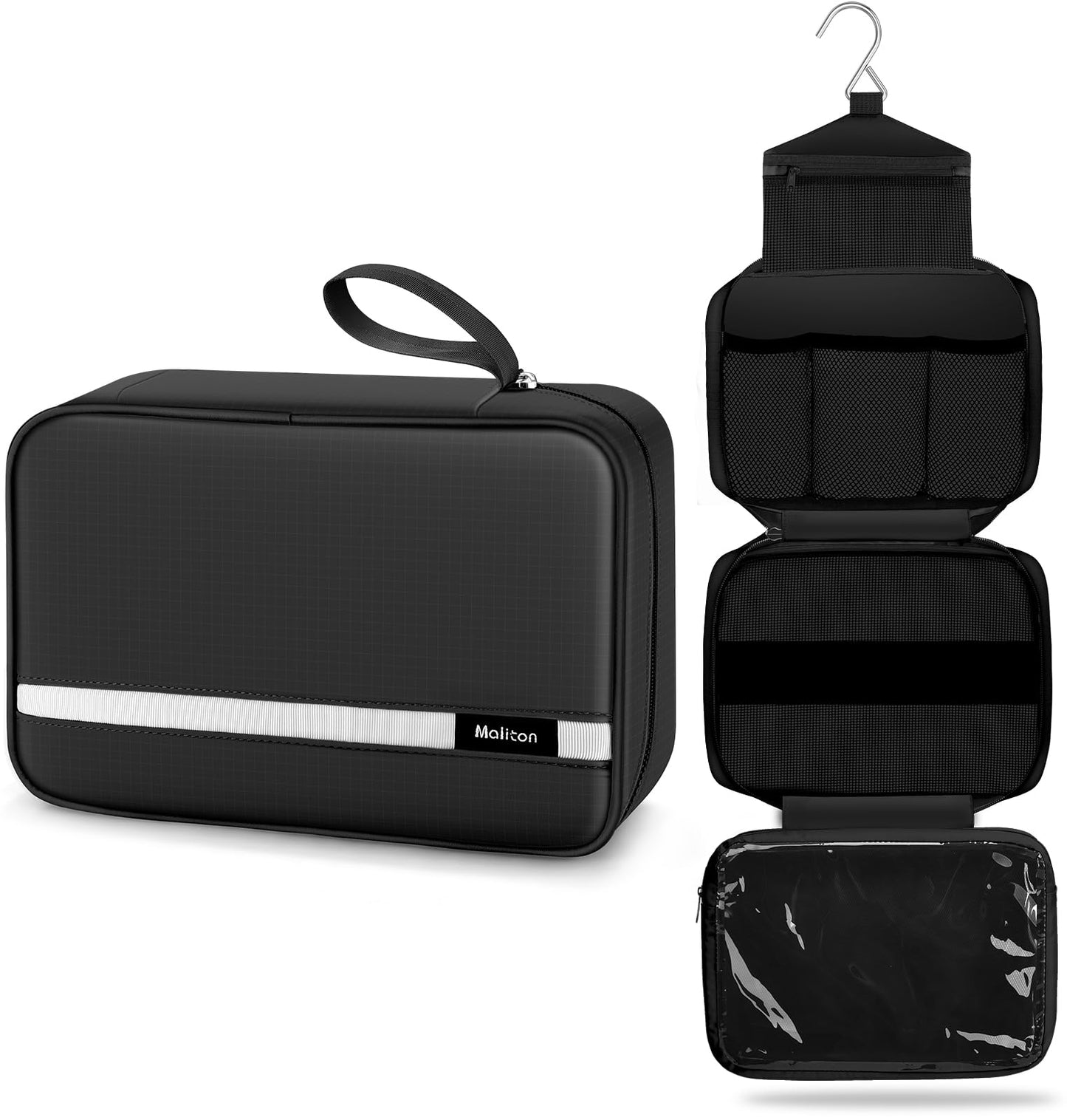 Maliton Toiletry Bag for Men & Women Travel Toiletry Bag Hanging Toiletry Bag Hygiene Bag with 4 Compartments Waterproof Bathroom Shower Bag for Traveling(Black)