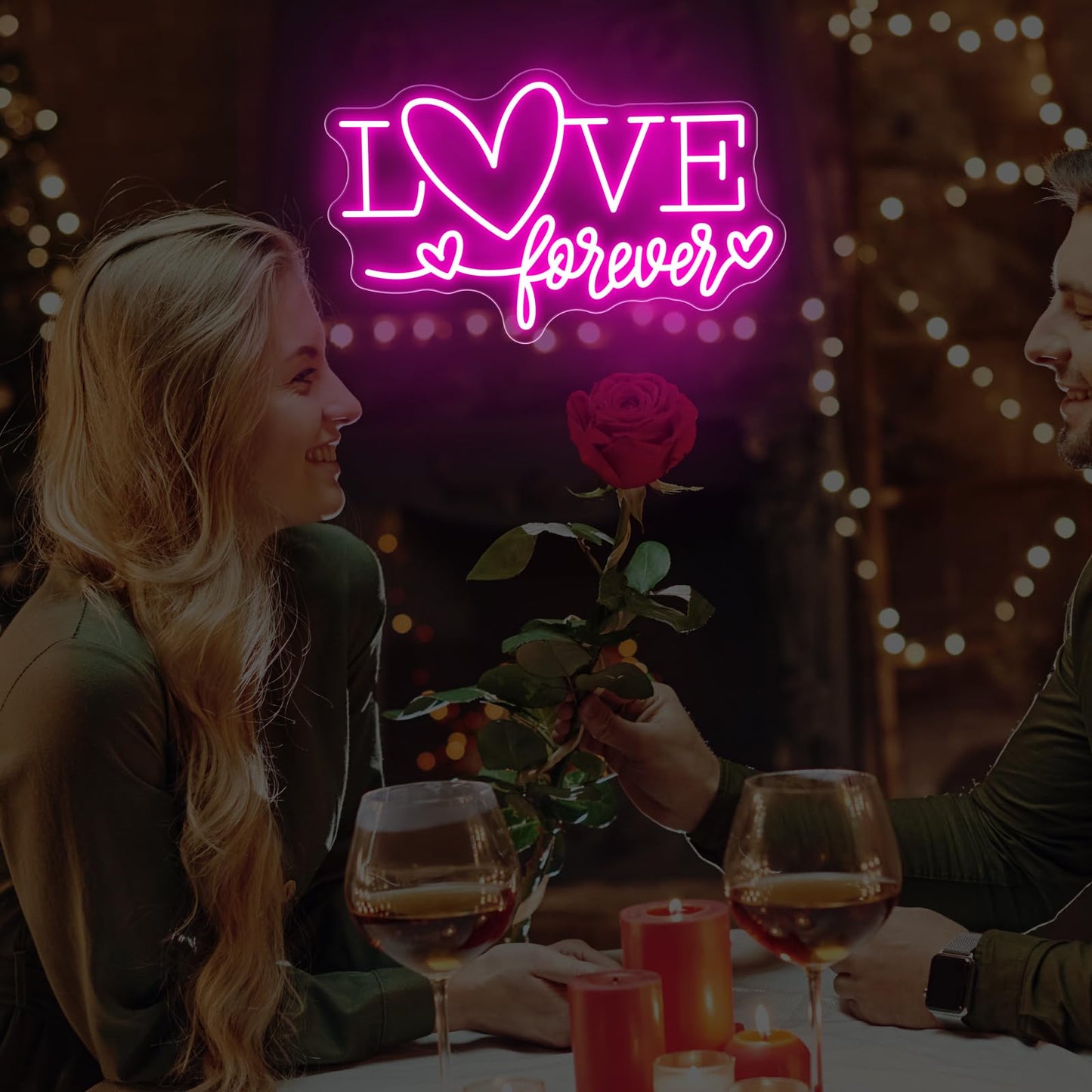 Love Forever Heart Neon Sign, Wedding Party LED Neon Light Valentine's Day Wedding Backdrop Decor Gift For Lover Valentine's Day Gift, LED Romantic Light, Couple Space Accent-Pink-16.5"