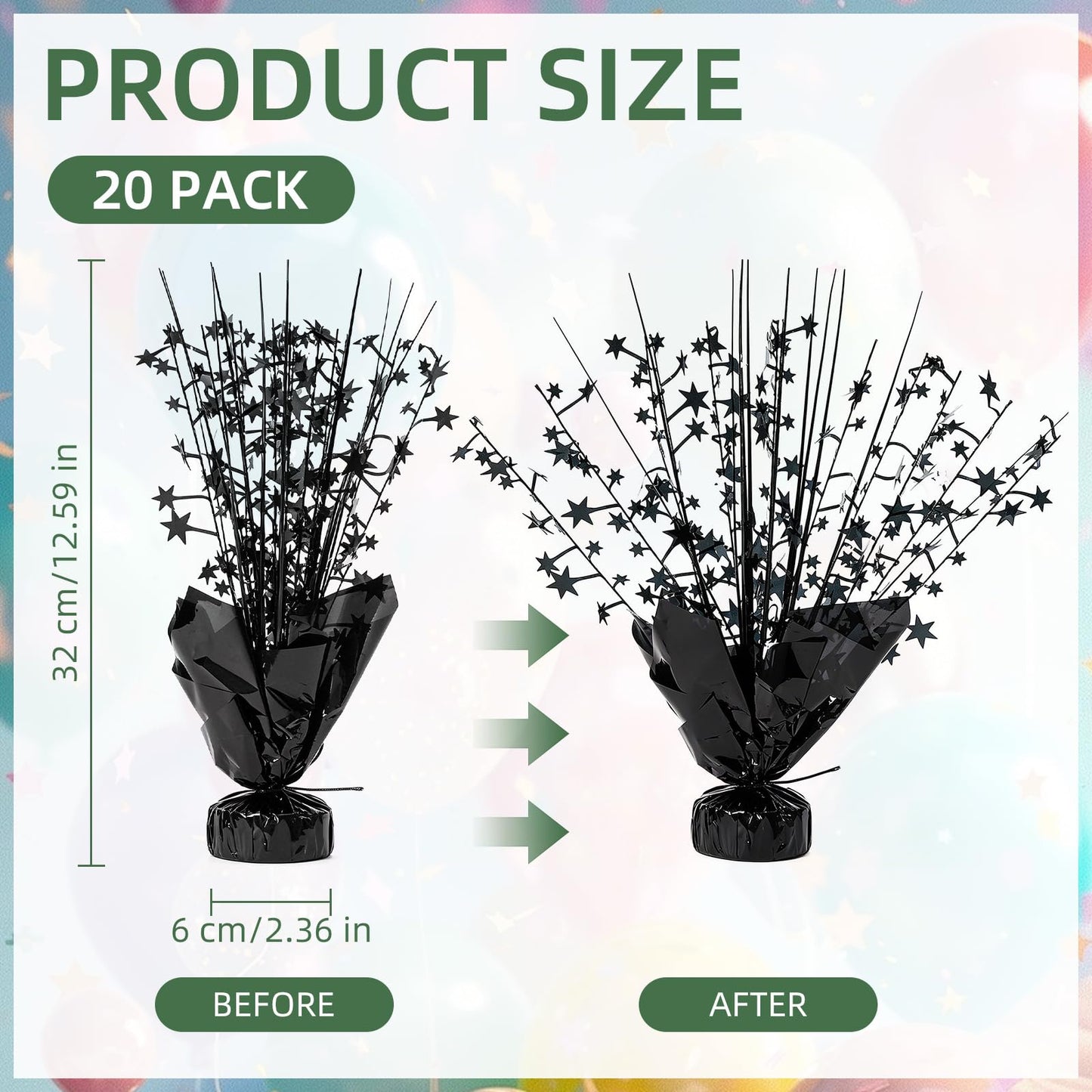 Ohiyoo 20 Pack Black Star Table Decorations Metallic Foil Spray Centerpiece Burst Table Centerpieces for Birthday Party Decoration Graduation Wedding Baby Shower Party Supply (Black)