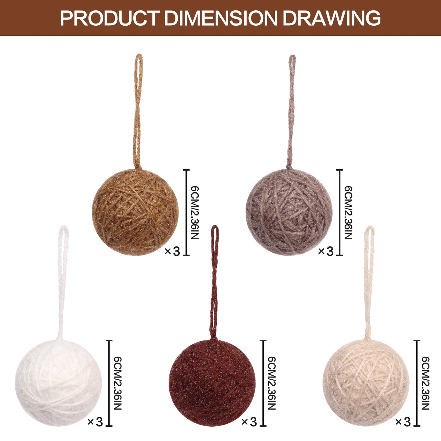 SY Super Bang 15PCS Rustic Christmas Ball Ornaments, 60MM/2.3Inch Shatterproof Ornaments Set for Christmas Tree Hanging Decorations, for Home Farmhouse Bowls Vase Fillers Holiday Party Xmas Decor.