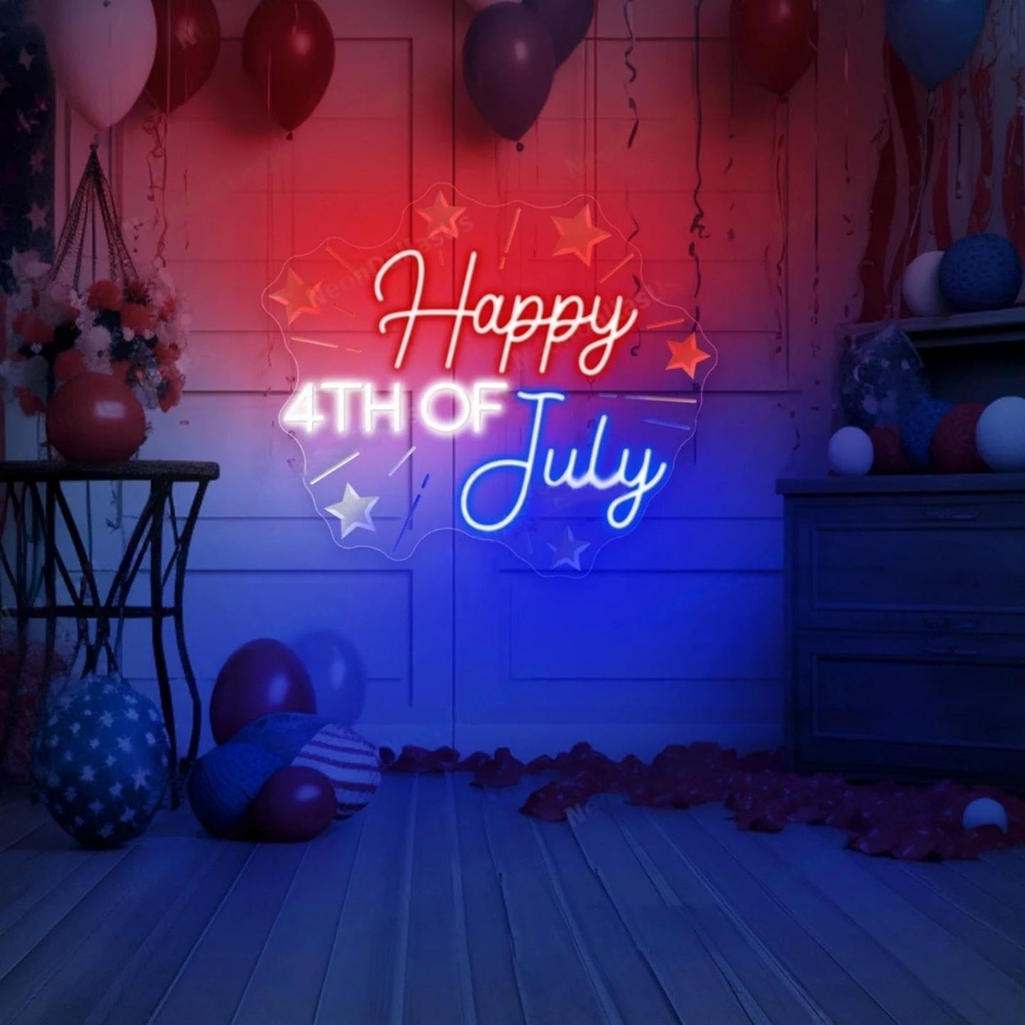 Happy 4TH of July Decors Neon Sign Happy Independence Day Led Sign 4th of July Celebration Light Patriotic Welcome Memorial Day Decoration, 15.4"x13"