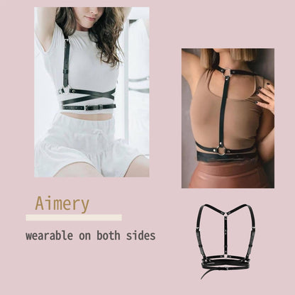 Gothic Leather Waist Harness Belt for Women - Adjustable Chest Vest Body Harness Chains Top for Party, Nightclub, Dating (red)