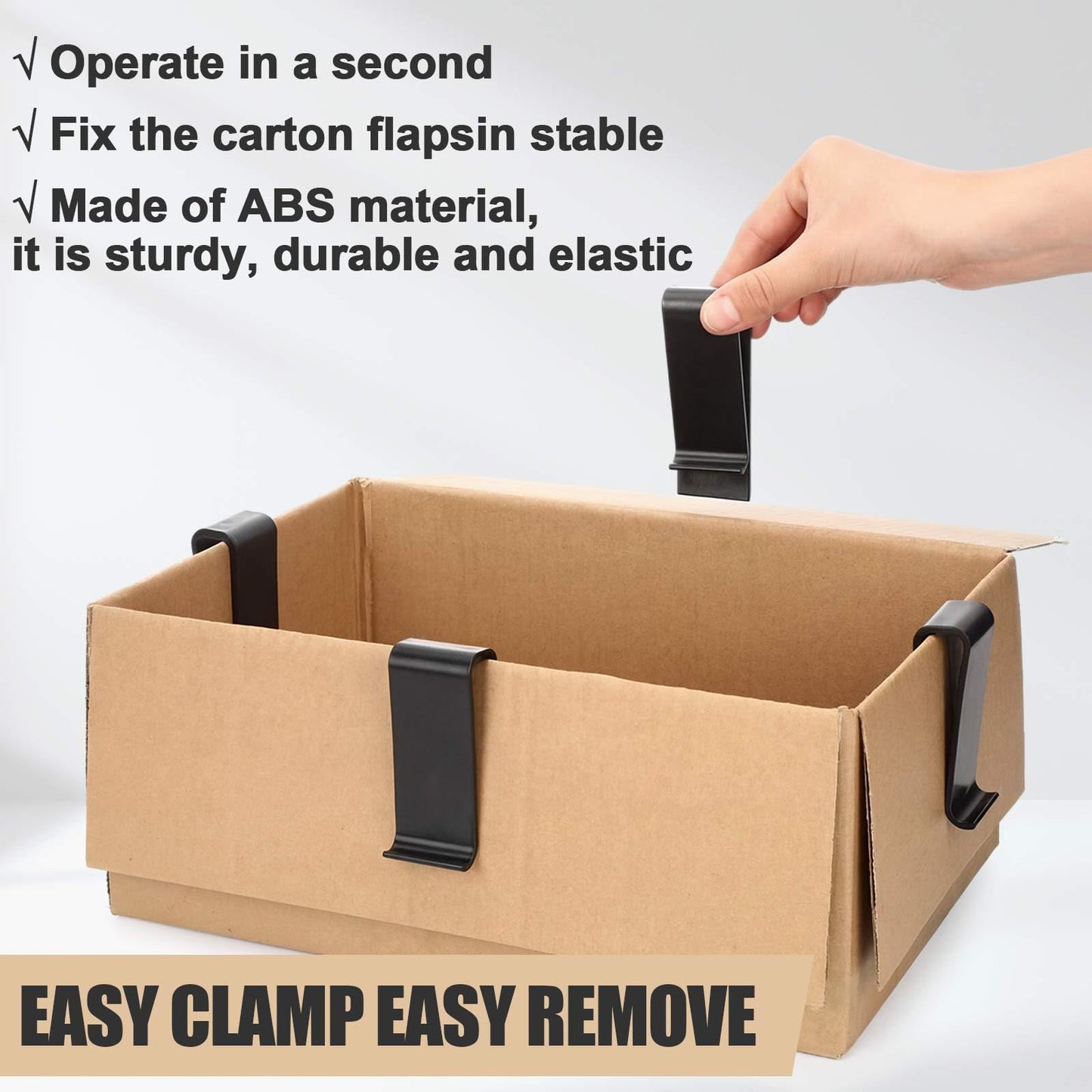 Tinlade 12 Pcs Cardboard Box Clips Reusable 3-5/8 Inch Chip Trash Garbage Bag Holder Clip Suit for All Single Walled and Most Double Walled Boxes and Cartons (Black)