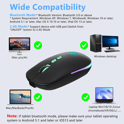 KARFUN Wireless Mouse, Backlit LED Portable Slim Computer Mouse for Laptop, PC, Computer, MacBook, iPad, Chromebook, Notebook, 2.4G Rechargeable Wireless Mouse (Black) (Black-Transparent Nose)