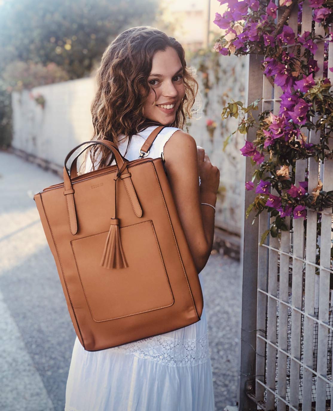 ECOSUSI Tote Bag Convertible Backpack Purse for Women Vegan Leather Handbag Multifuction Shoulder Bag