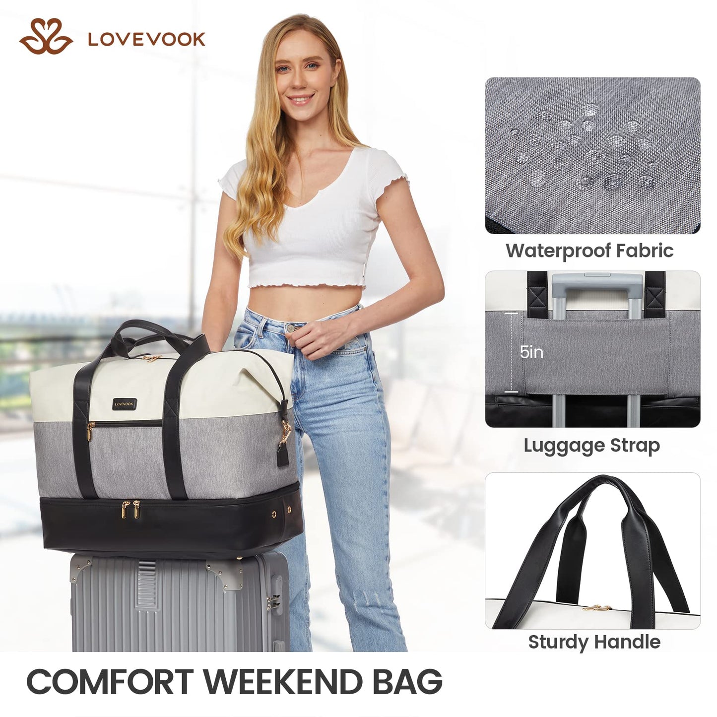 LOVEVOOK Weekender Bag, Large Travel Duffel Bag for Women with 6 Packing Cubes, Carry on Overnight Bag with Shoe Compartment, Mom Hospital Bags for Labor and Delivery