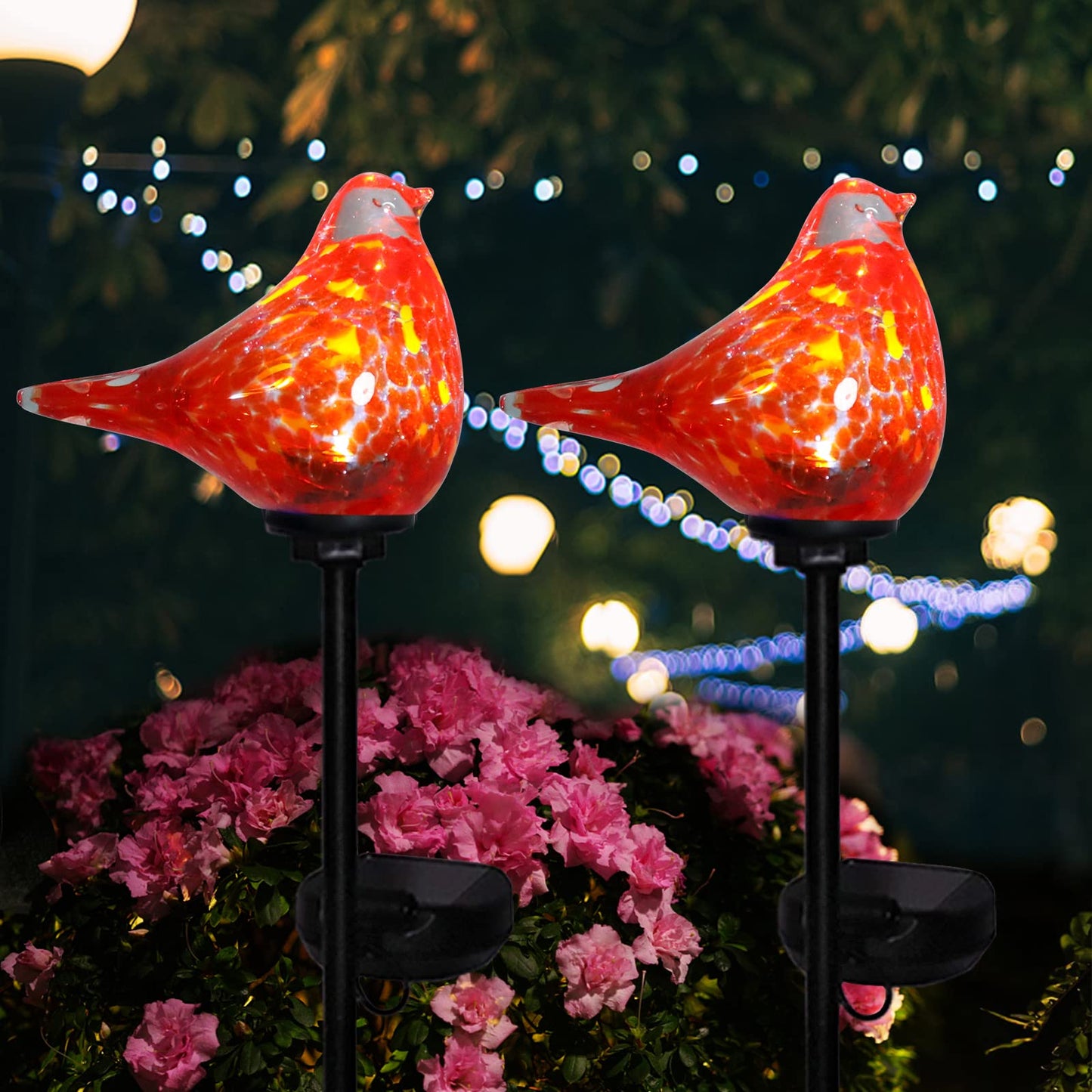 Afirst Solar Outdoor Lights - Decorative Solar Stake Lights Cardinal Handblown Glass Garden Stakes, Waterproof for Pathway Decoration, 2 Pack