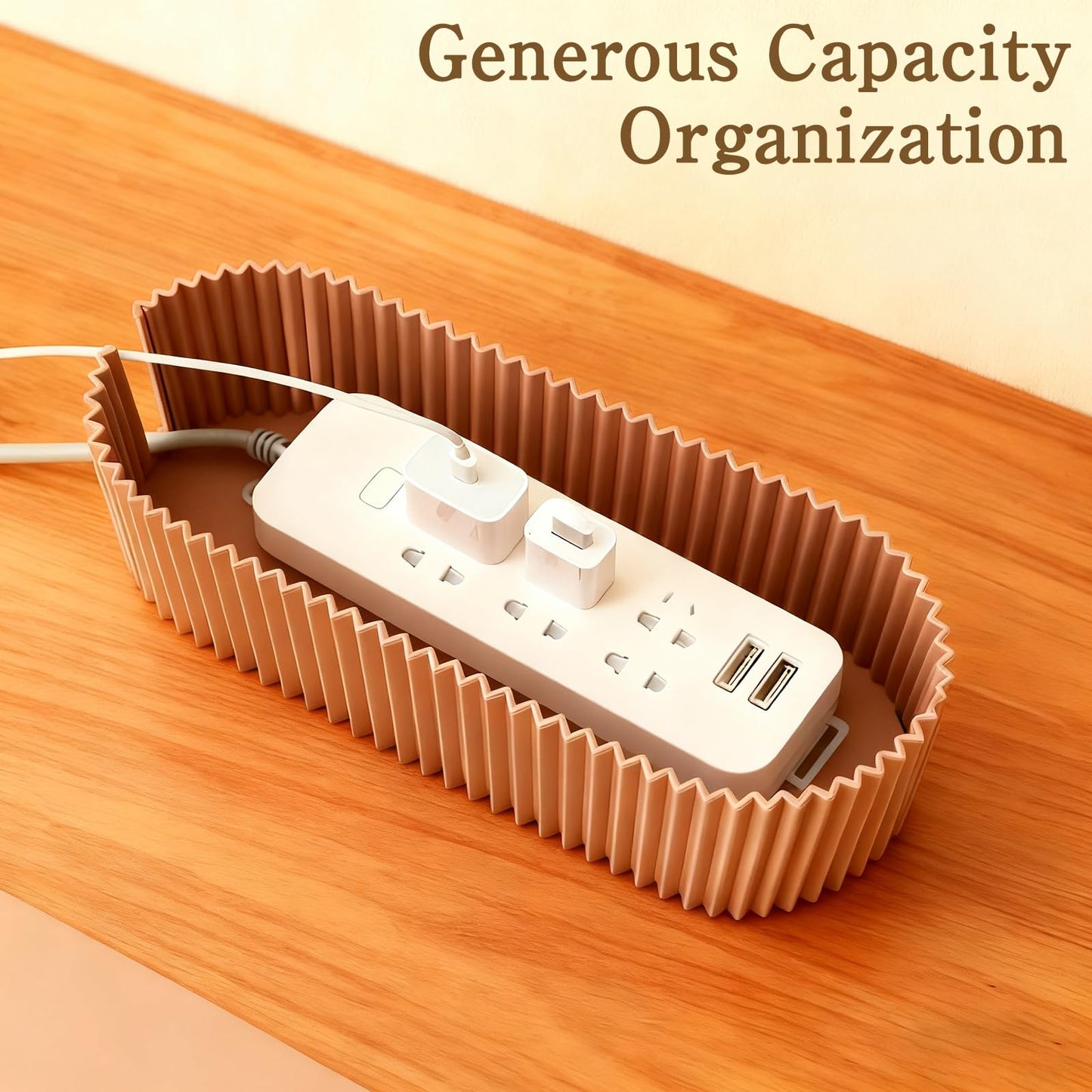 UCEHIPAW 3 Pcs Cable Management Box with 69 Pcs Cable Management Kit Light Coffee Cord Hider Organizer Desk Power Strips Surge Protectors Wire Box for Home Office Use