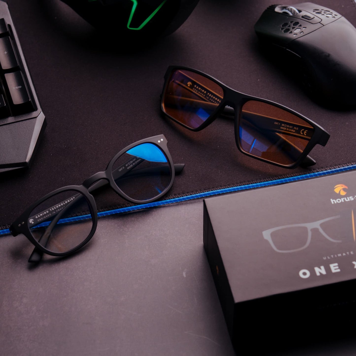 Horus X ® • Blue Light Glasses Men Women | Pack Screen Protection Computer Gaming Glasses| Bundle Clear and Amber Lenses