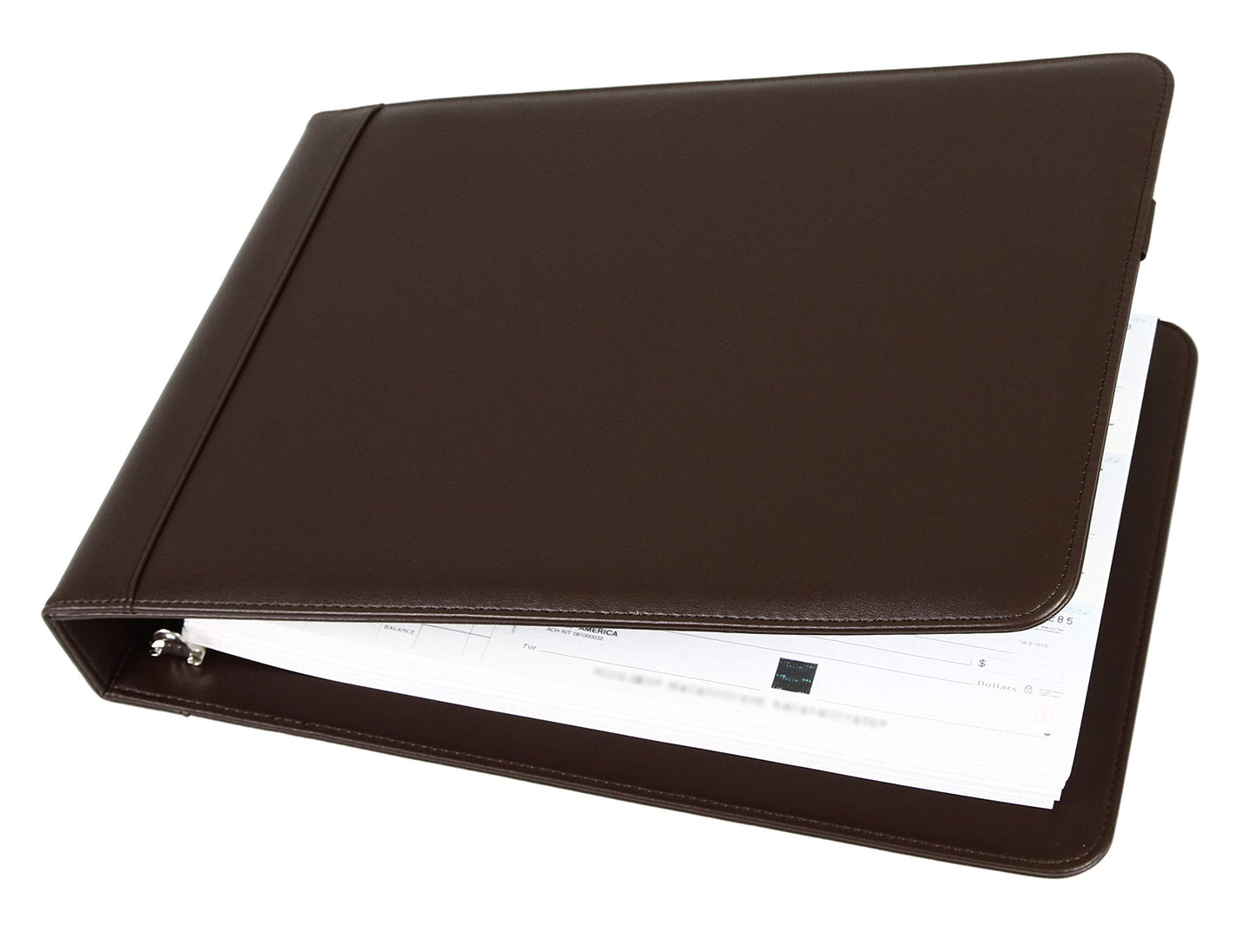 2Fold Business Check Binder 7 Ring for 3-Up Business Size Checks with Extra Business Card Case - PU Leather Deluxe 7 Ring Checkbook Binder Portfolio with 600 Check Capacity and Storage