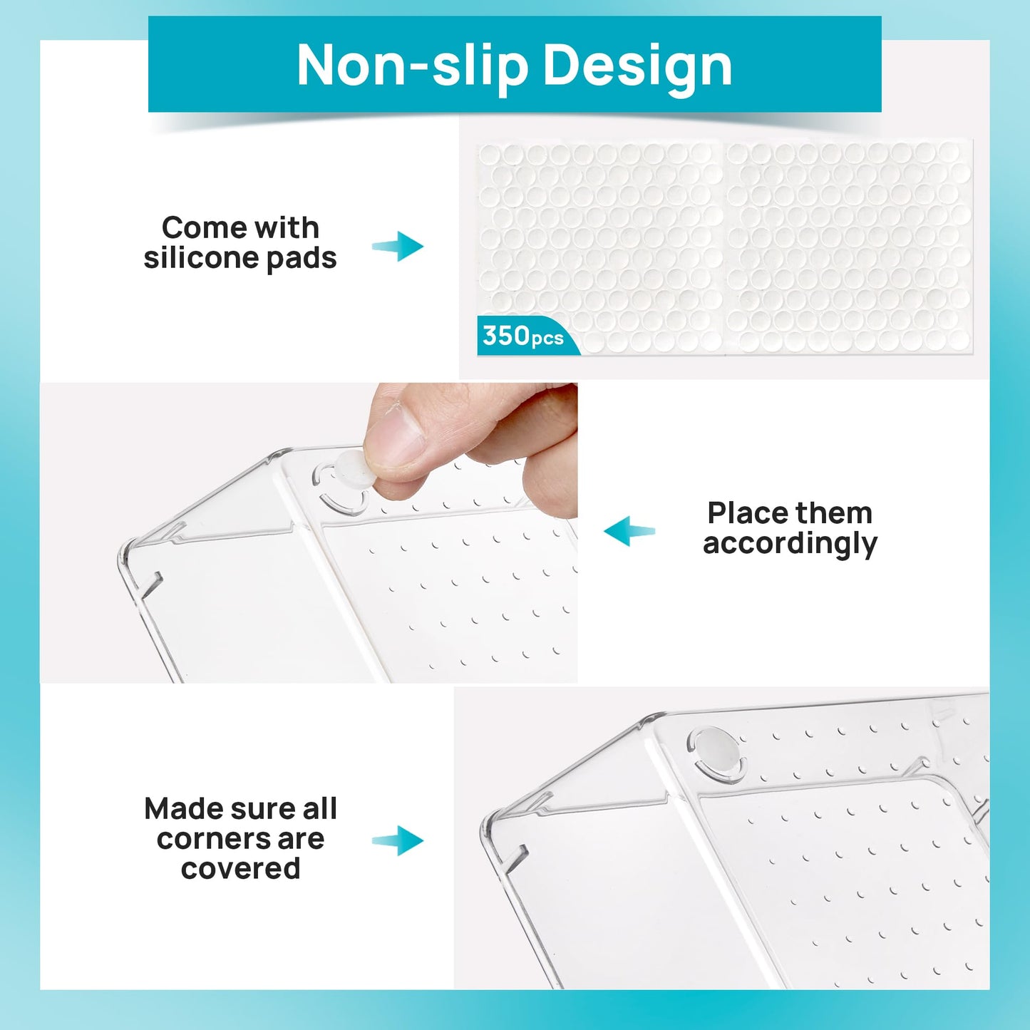 Vtopmart 72 PCS Clear Plastic Drawer Organizers Set, 4-Size Versatile Bathroom and Vanity Organizer Trays, Non-Slip Storage Containers for Makeup, Jewelries, Bedroom，Kitchen Utensils and Office