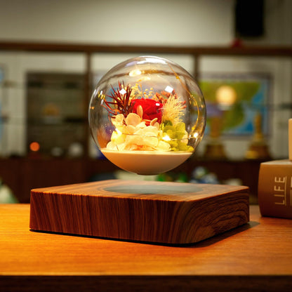MAGECMOON Magnetic Levitation Preserved Flower, Forever Real Eternal Roses, Floating Lamp Levitating LED Light Bulb, Gifts for Kids Lover Friends (Dark Brown Base, 5.5"*5.5" (Plastic))