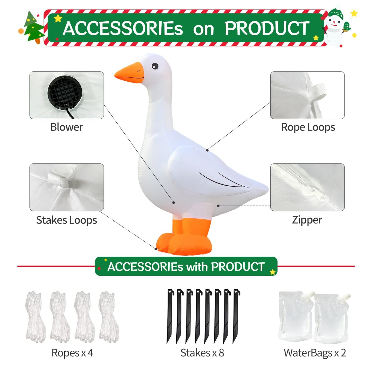 DomKom 6FT Goose Inflatables Christmas Spring, Farm Ranch Blow up Animals Cute, Decorations Outdoor Yard Built-in LED Lights Big Large Decor Party Lawn Holiday Outside