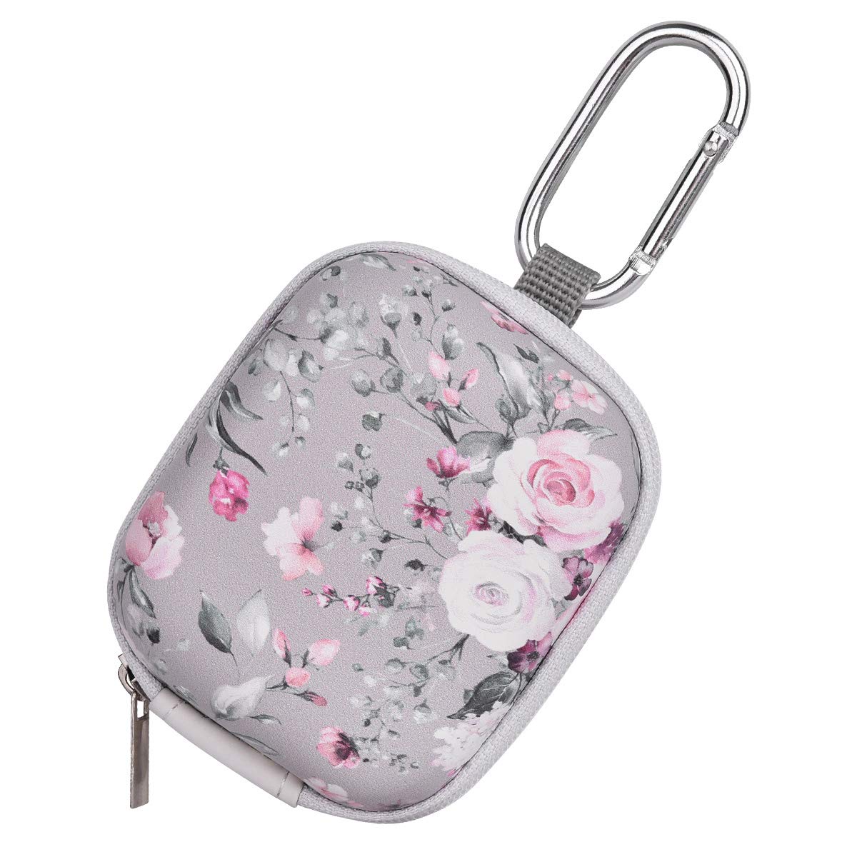 Earbud Case, AIRSPO Airpods 4 Case Airpods Pro 2nd Generation Earphone Organizer Carrying Case Small Storage Bag Hard EVA Shockproof Cover with Carabiner Clip (Grey Pink Rose)