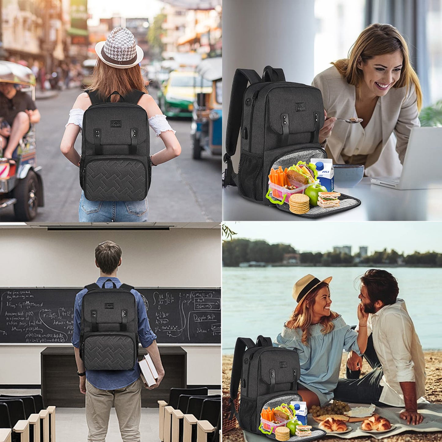 MATEIN Lunch Backpack with Cooler Compartment, 15.6 Inch Insulated Lunchbox Backpacks with USB Port for Men Work, Water Resistant Lunch Bag Travel Laptop Dackpack for College Business, Gifts for Women