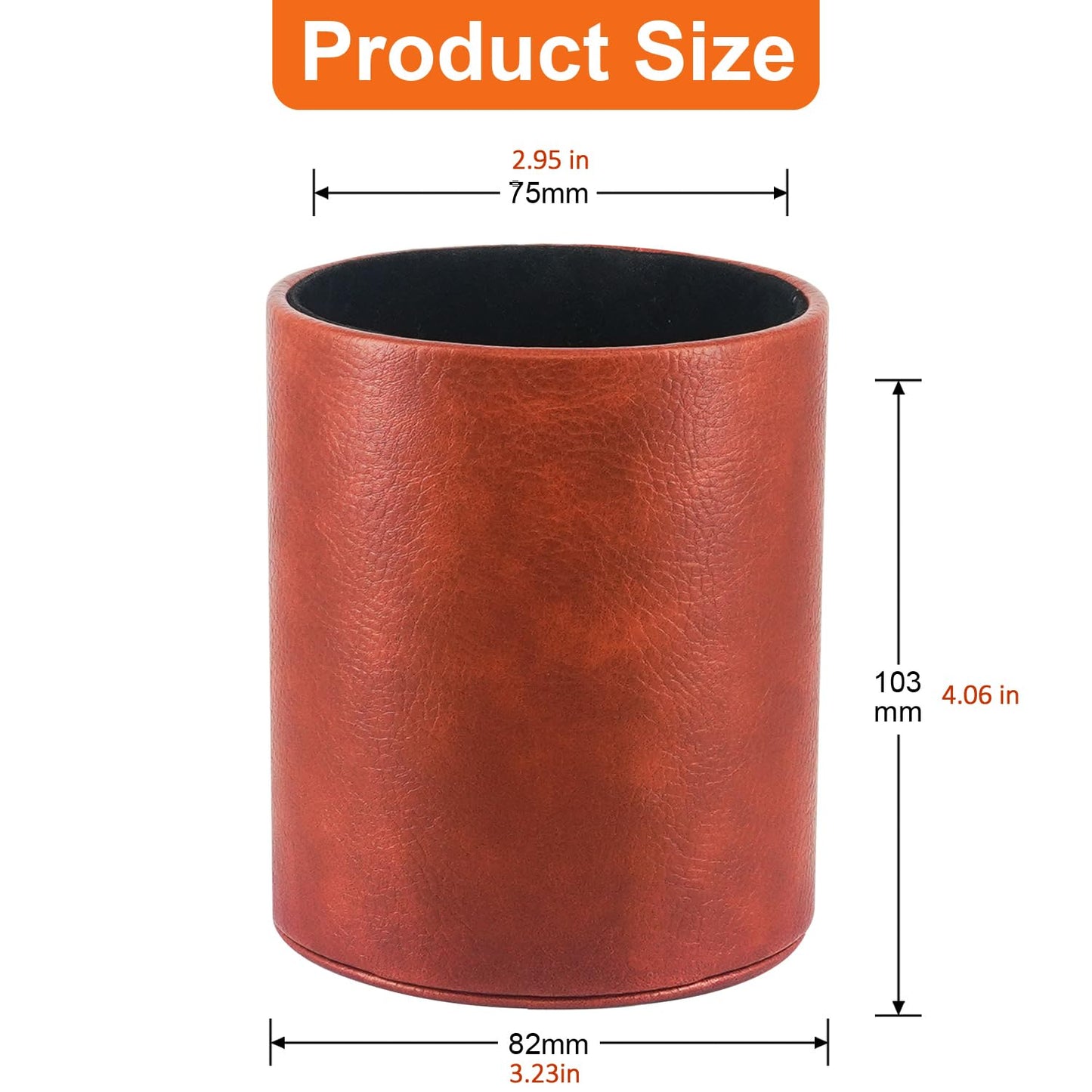 HEISHAYU PU Leather Pencil Pen Holder Cup Stand,Desk Accessories Holder,Makeup Brush Storage Organizer,Desktop Stationery Organizer for Office School Home Supplies (Brown)