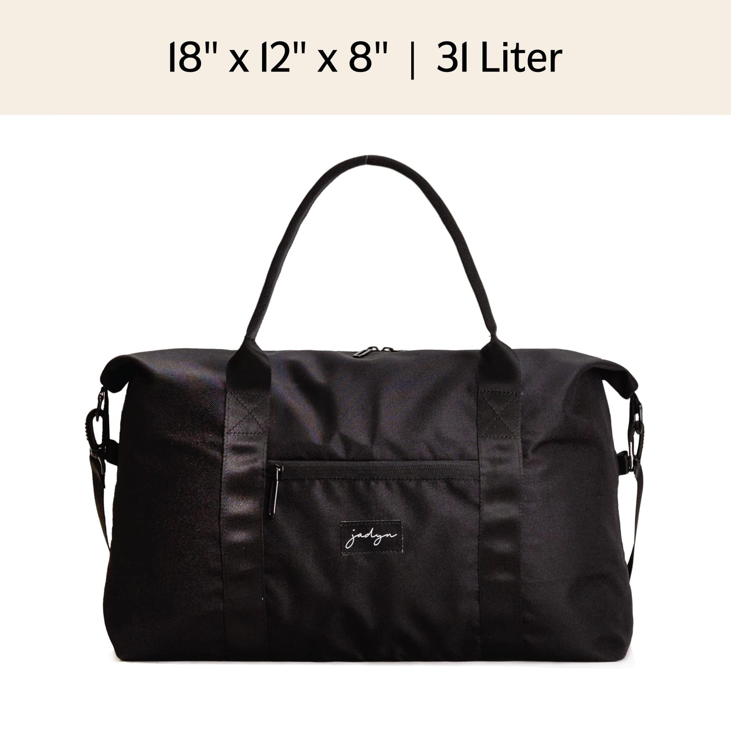 Jadyn Lola Travel Bag, Weekender/Overnight Duffel, Gym Tote Bag for Women, Men (Black)