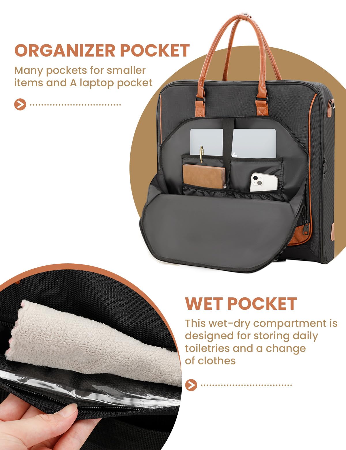 VUUDH Premium Garment Bag for Travel with Wet-Dry Compartment, Adjustable Shoulder Strap, and Luggage Attachment – Fits Suits, Dresses & Essentials