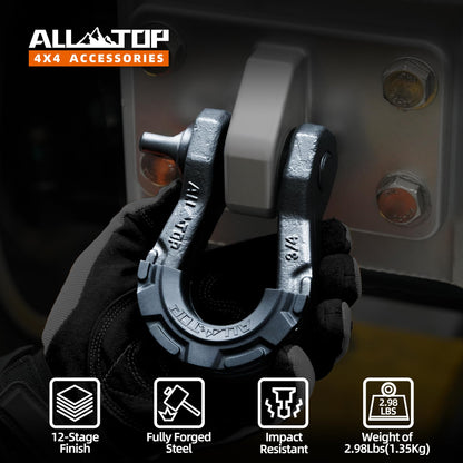ALL-TOP D Ring Shackle (2 Pack) 3/4" Fully Forged with 7/8 Pin, 79500Lbs Break Strength & 9Ton Work Load, Impact Resistant by Extreme E-Coat