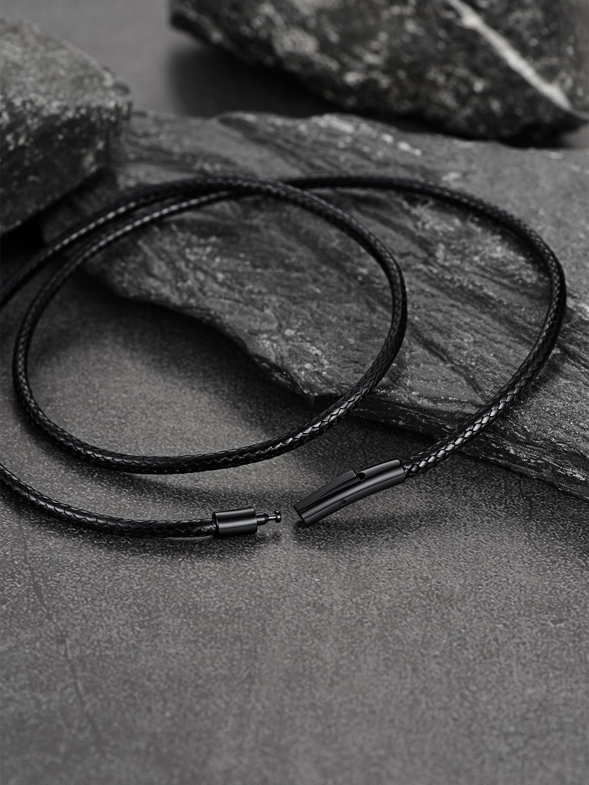 FaithHeart Waterproof Braided Leather Cord Chain Necklace Mens Wax Rope Chains for Pendant with Stainless Steel Clasp