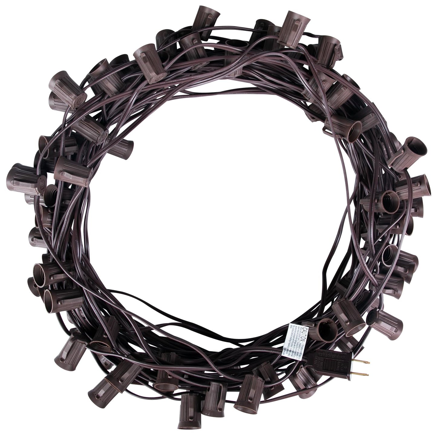 C9 Light Strand, 100 FT Outdoor String Lights Christmas Stringer with 100 Sockets for Christmas Decor Patio, E17 Light Socket, 12 Spacing, Brown Wire