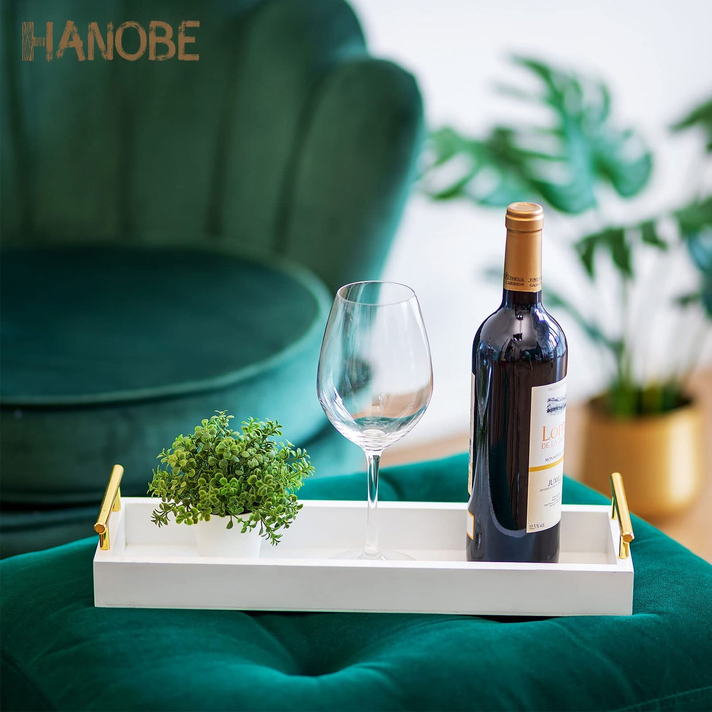 Hanobe Long Tray for Table Centerpiece: Decorative Narrow Trays Wooden Candle Holder - Centerpiece Tray with Handles for Home Decor Dining Table Coffee Bar Living Room,White