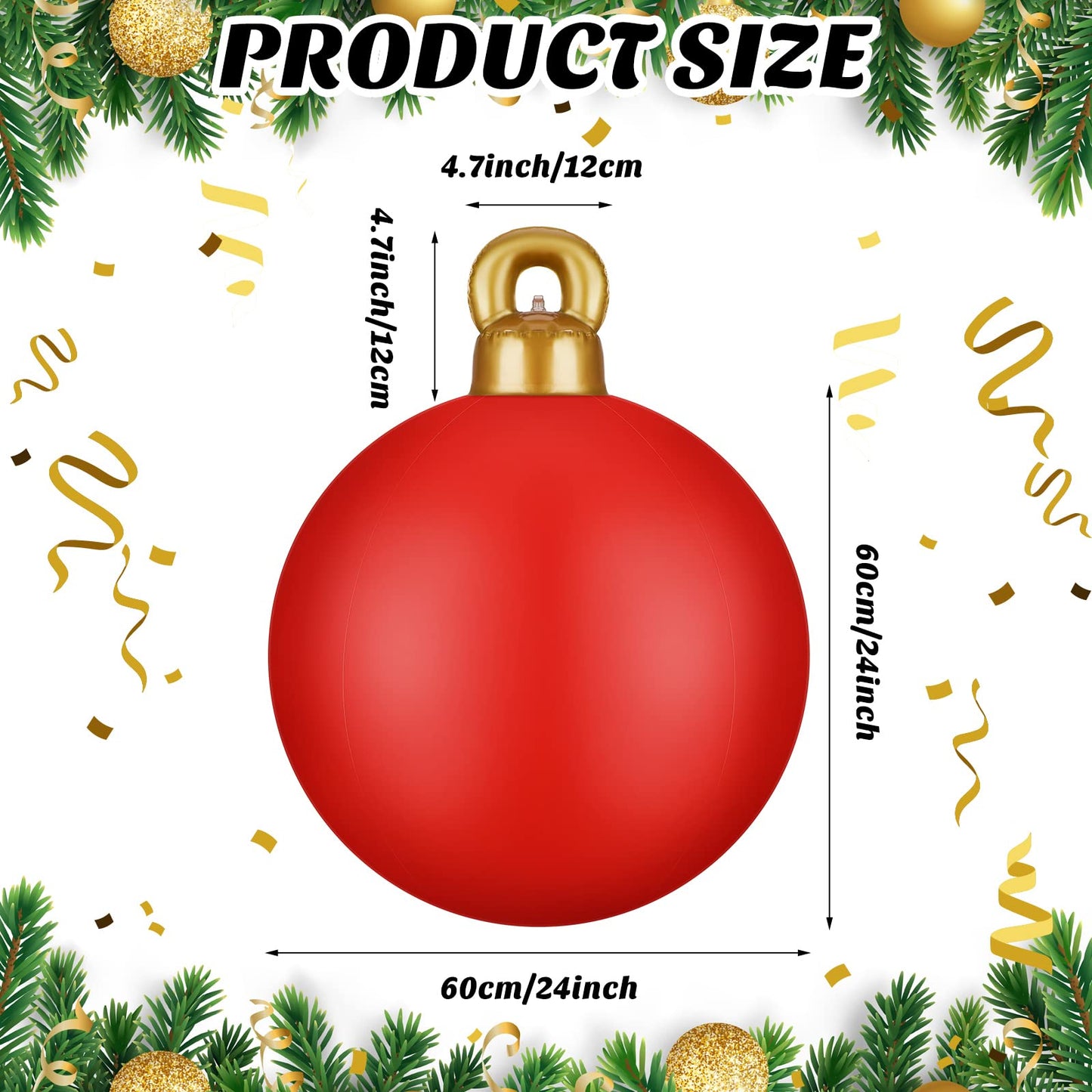 2 Pieces 32 Inch Giant PVC Inflatable Christmas Decorated Ball Ornaments Outdoor Large Xmas Blow Ball Decorations for Christmas Themed Party Ornaments(Solid,Red)