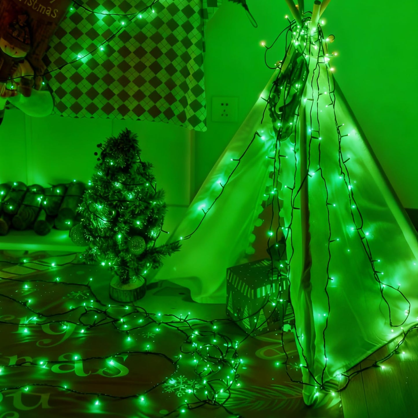 QITONG 500LED Green String Lights, 165ft Christmas Lights Outdoor Waterproof with Plug in, Green Wire Twinkle Tree Lights Indoor with 8 Modes