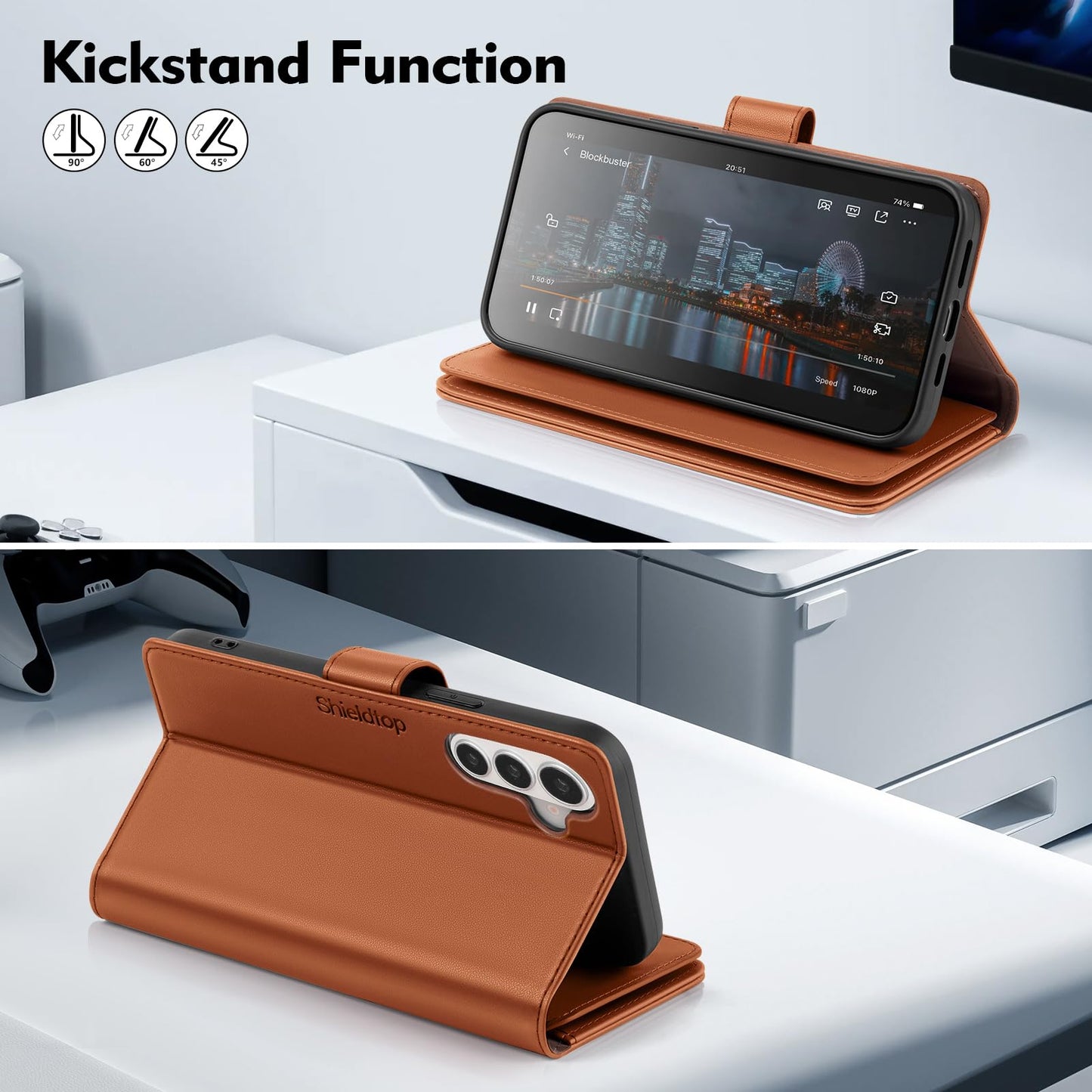 Shieldtop Compatible with Samsung Galaxy S26 Wallet Case with Card Holder,Women Men RFID Blocking PU Leather Flip TPU Protective Cover Credit Card Slots,Phone Case for S26,Light Brown