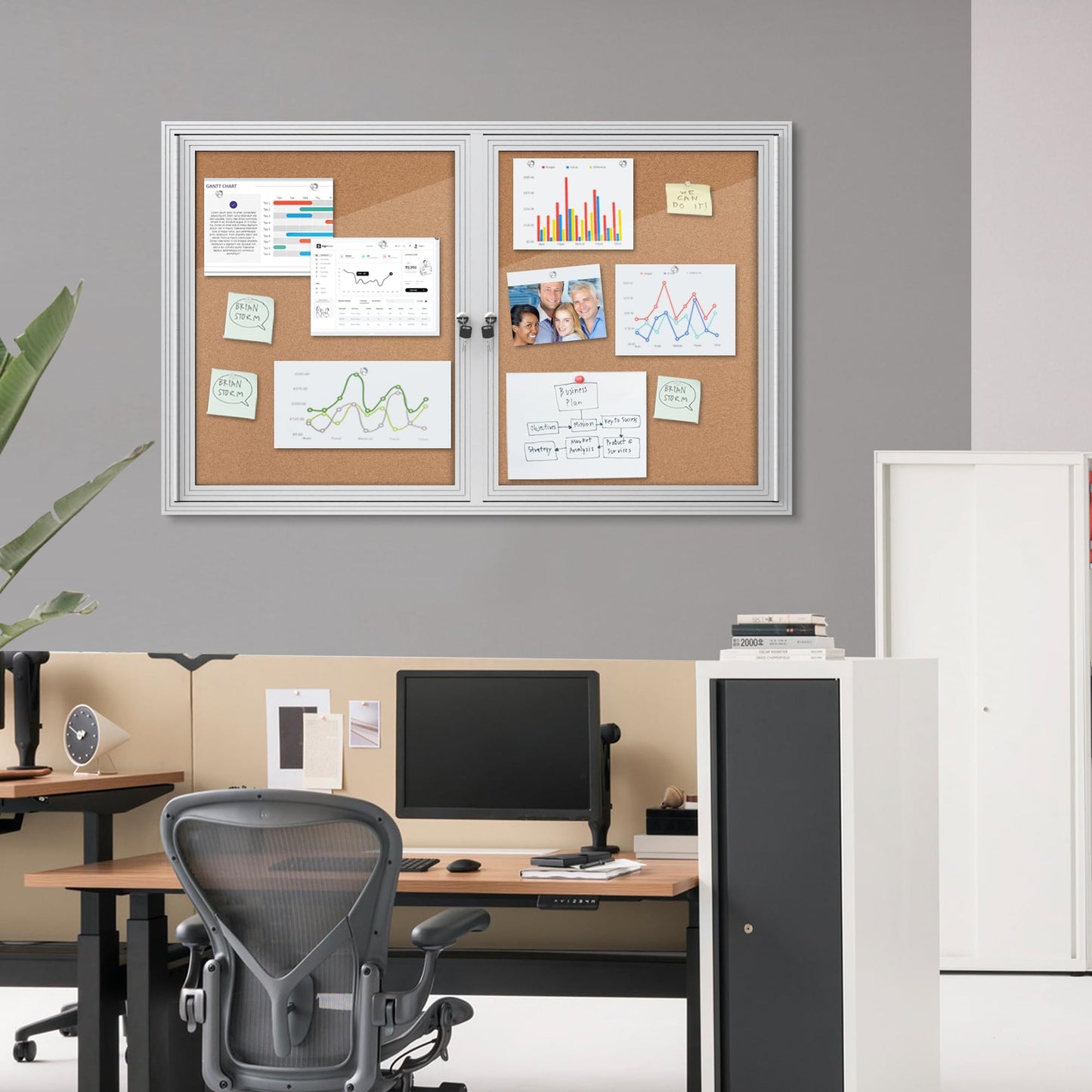 Mifuro 48"x30" Enclosed Bulletin Board, Outdoor Lockable Weather-Resistant Aluminum Cork Noticeboard for School & Office, Silver Frame w/Cork