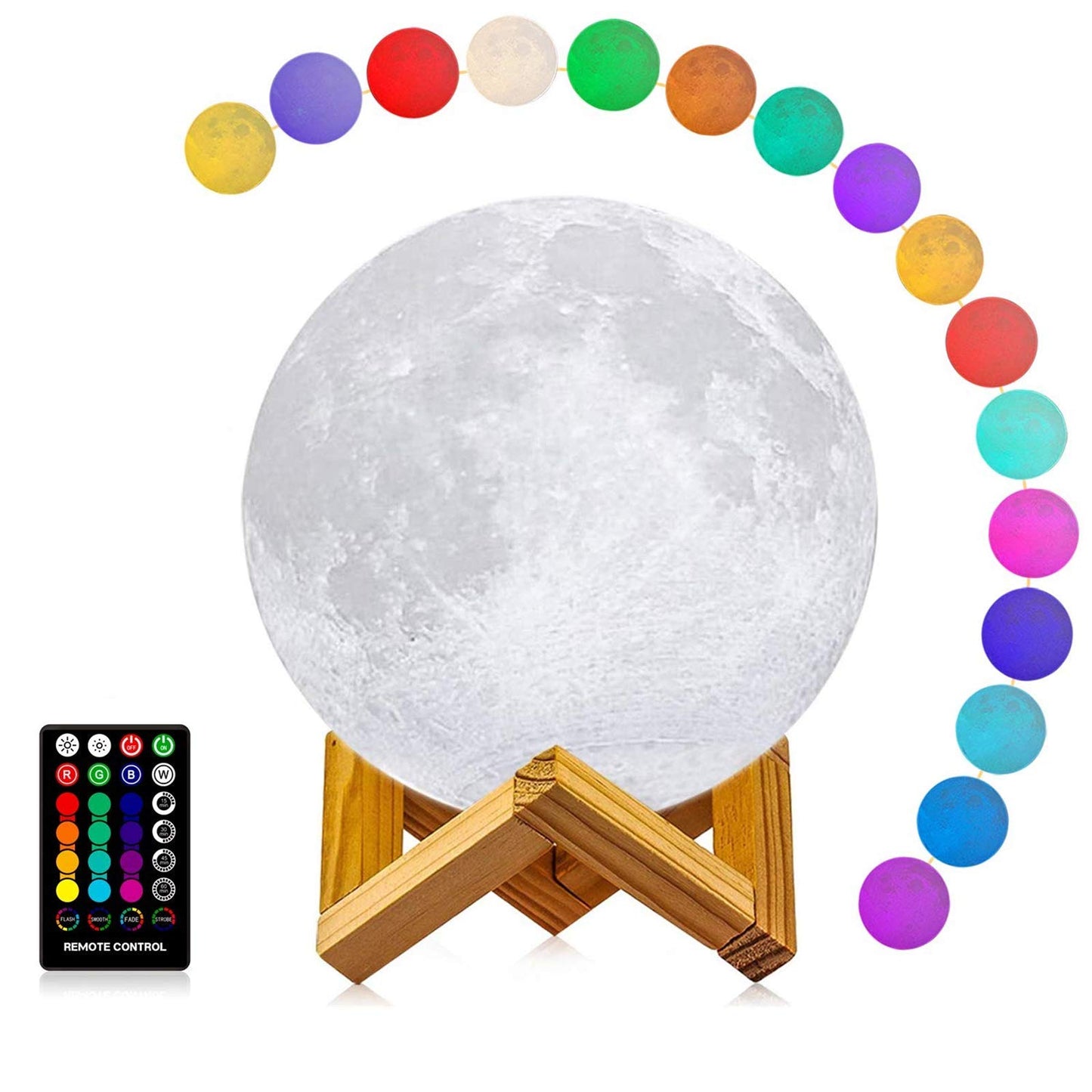 LOGROTATE Moon Lamp, 16 Colors LED Night Light, Moon Light with Stand and Time Setting & Remote & Touch Control(7.1 inch)