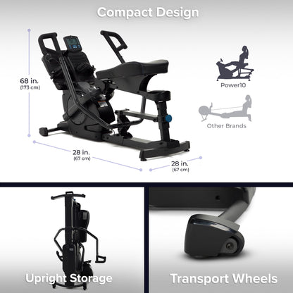 Teeter Power10 Rower with 2-Way Magnetic Resistance Elliptical Motion - Indoor Rowing Machine w/Bluetooth HRM Connectivity, Teeter Move App - Free Classes & Coaching (Power10)