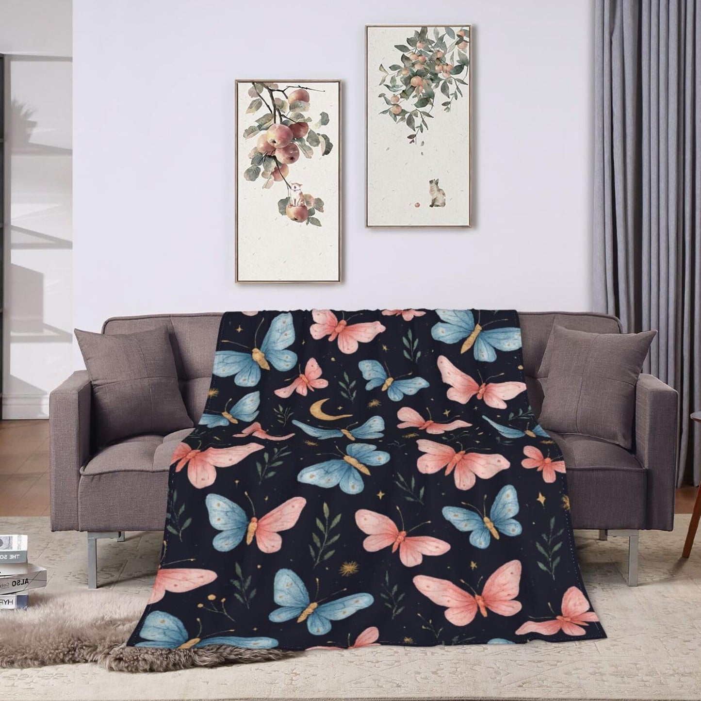 Butterfly Throw Blanket Butterfly Gifts for Women Girls Pink Blue Butterflies Cozy Fleece Fuzzy Soft Flannel Plush Warm Bedding Stuff for Kids Adults 40 x 50 Inch