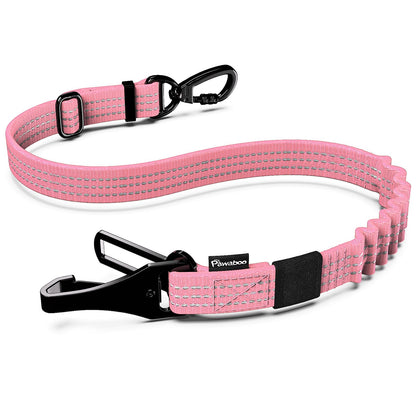 Pawaboo Dog Seatbelt for Car, 3-in-1 Dog Seat Belt Bungee, Shockproof Dogs Tether for Car with Buckle & Hook Latch, Adjustable Reflective Dogs Cars Harness Leash with 360° Lockable Buckle, Pink